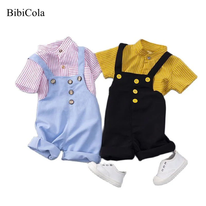 

Baby clothes summer new stripe shirt short-sleeved bib 2-piece suit casual suits for boys clothes for baby girls 0-4 years