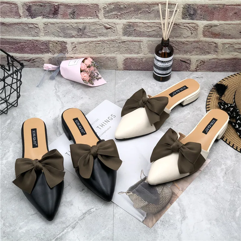 

Shoes Woman 2023Slippers Soft Square heel Low Female Mule Pantofle Cover Toe Luxury Slides Loafers Shallow Comfort Block Mules