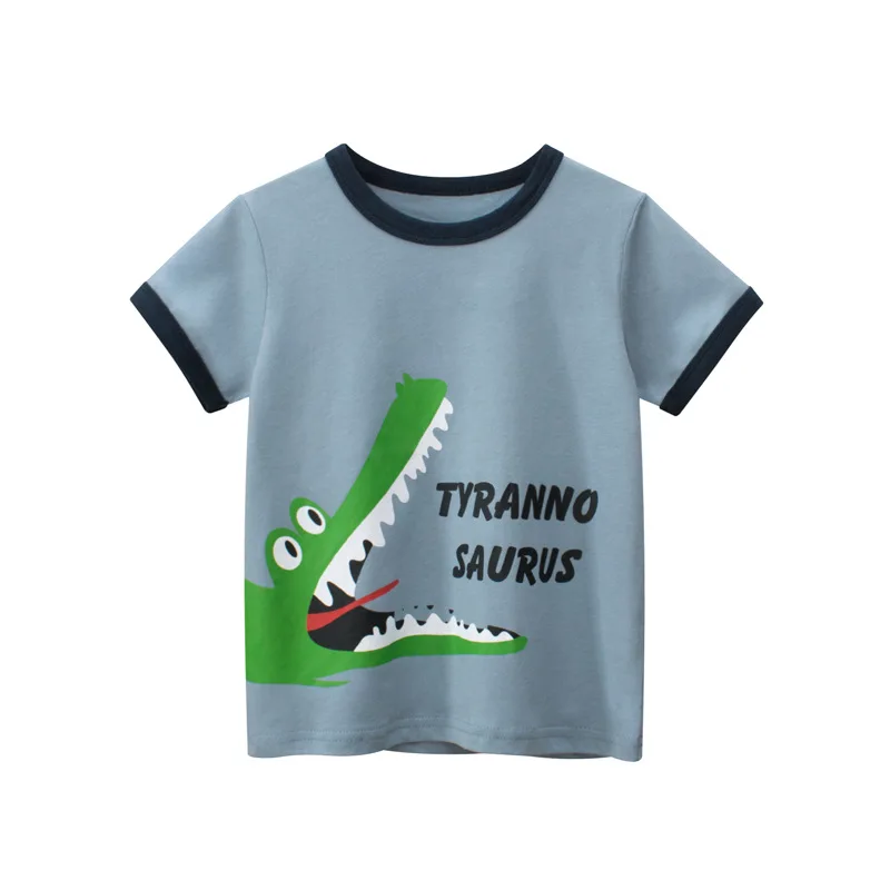 Boy Summer Casual Short Sleeve Tee Shirt Toddler Kids Wear Cartoon Dinosaur T-Shirts CrewNeck Top Children Fashion Clothing