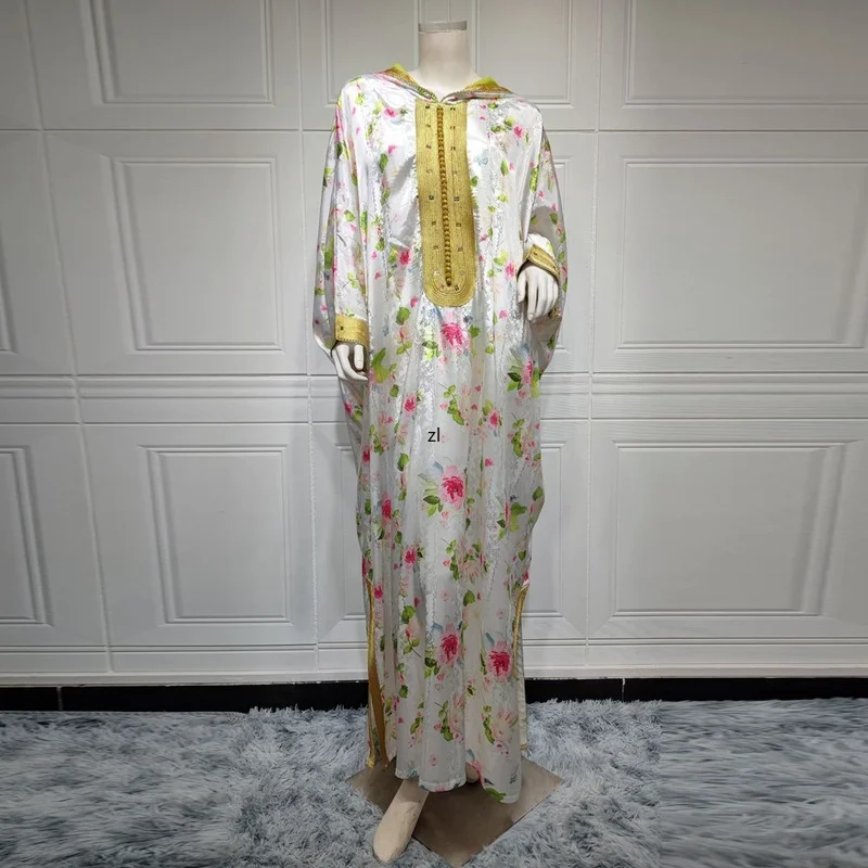 Floral Print Boho Boubou Muslim Fashion Abayas For Women Pakistani Hooded Dress Kimono Djellaba Femme Marocaine Party Robe