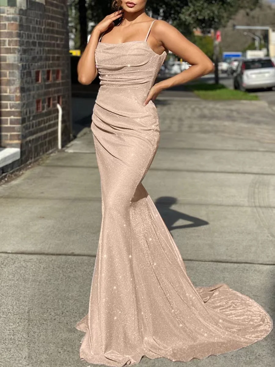 

2023 Women Sexy Spaghetti Mermaid Prom Dress Sequins Backless Sleeveless Party Cocktail Evening Dresses Gown
