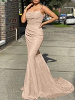 2022 women sexy spaghetti mermaid prom dress sequins backless sleeveless party cocktail evening dresses gown