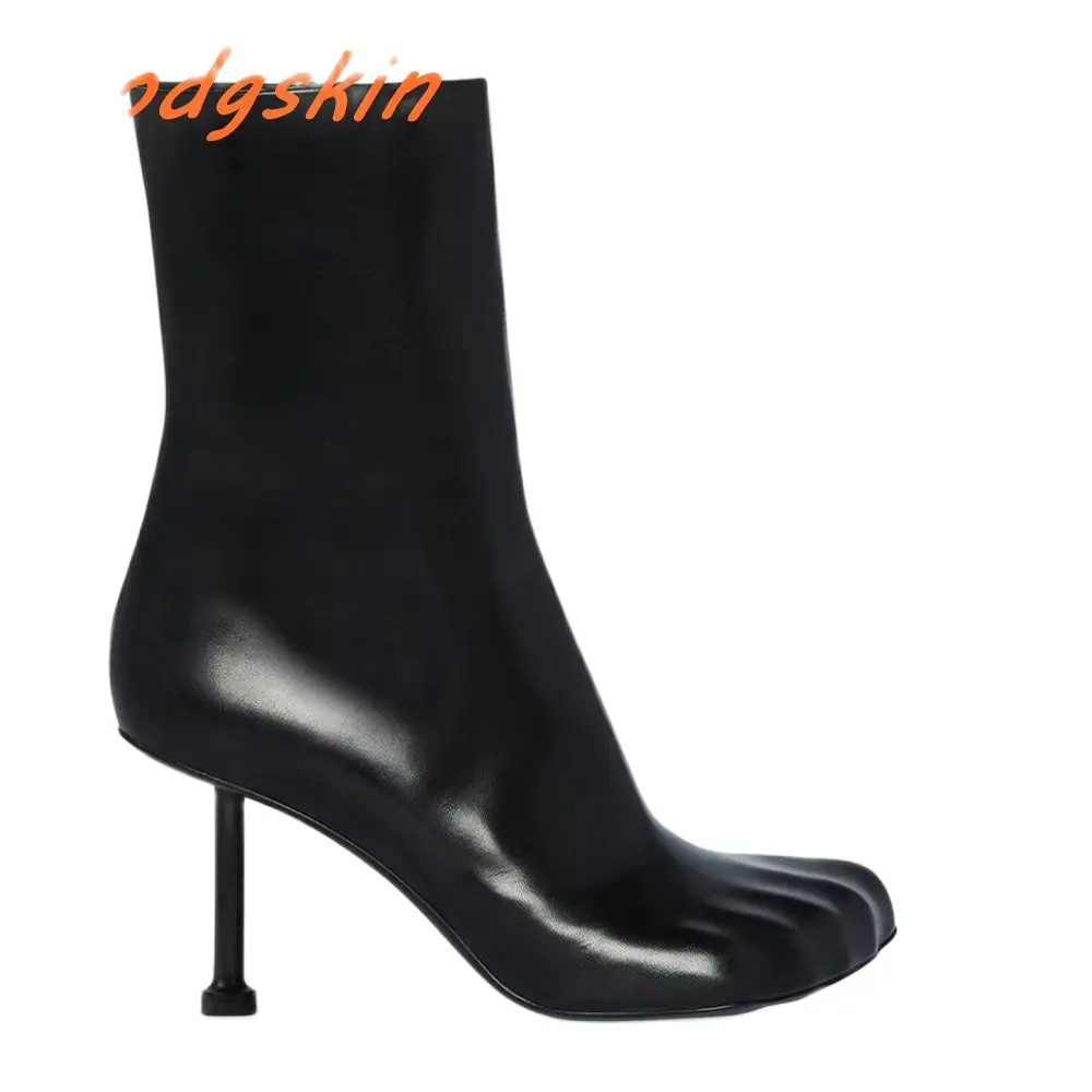 

Женские кожаные короткие ботинки, черные плиссированные ботильоны с острым носком и молнией сбоку на шпильке, 2023