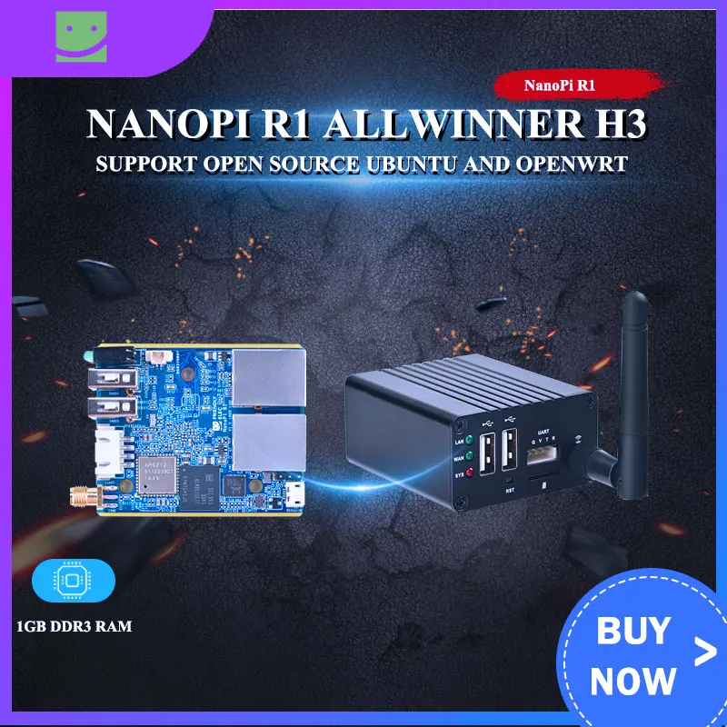 

NanoPi R1 Allwinner H3 1GB Dual Ethernet Port, Wifi & BT, onboard eMMC with USB & Serial Port for loT