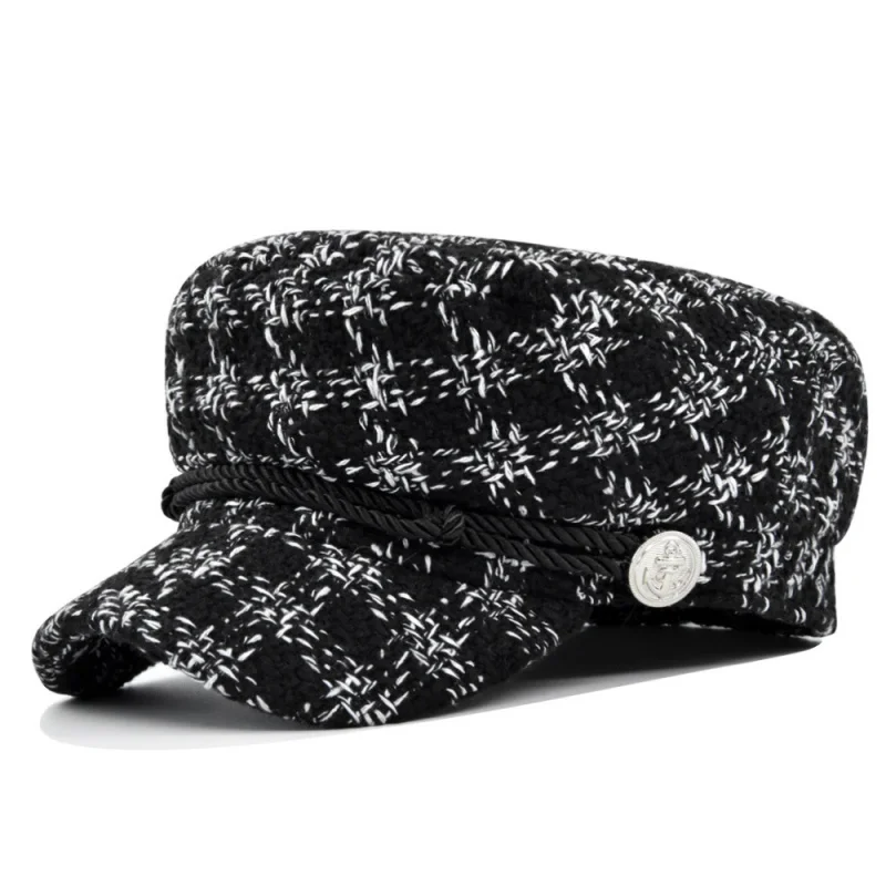 

Autumn and Winter Navy Hat Tide Beret Women's Autumn and Winter Metal Buckle Octagonal Navy Hat Octagonal Cap Painter Cap Flat-T