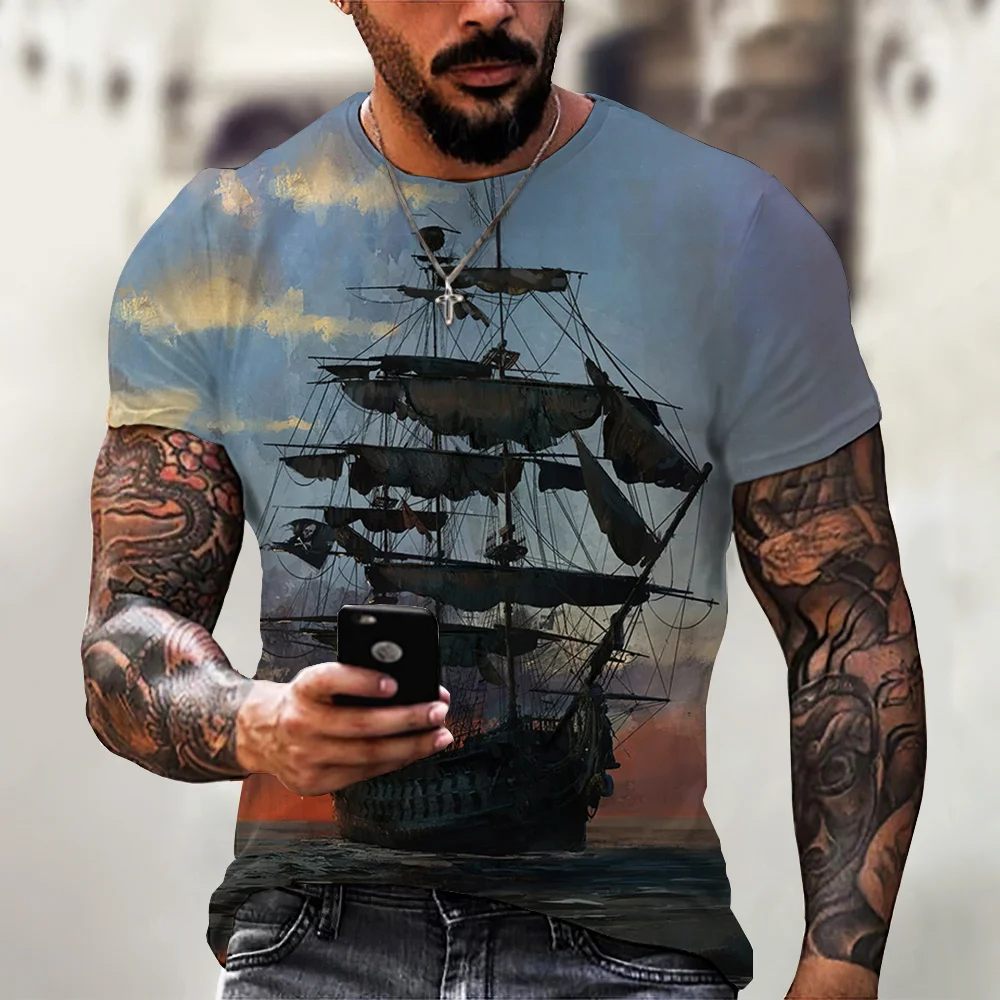 

Pirate Ship 3D Printed tshirt Casual loose Short sleeve harajuku Men/women Tshirt Personalized Popular Tops Tees men clothing