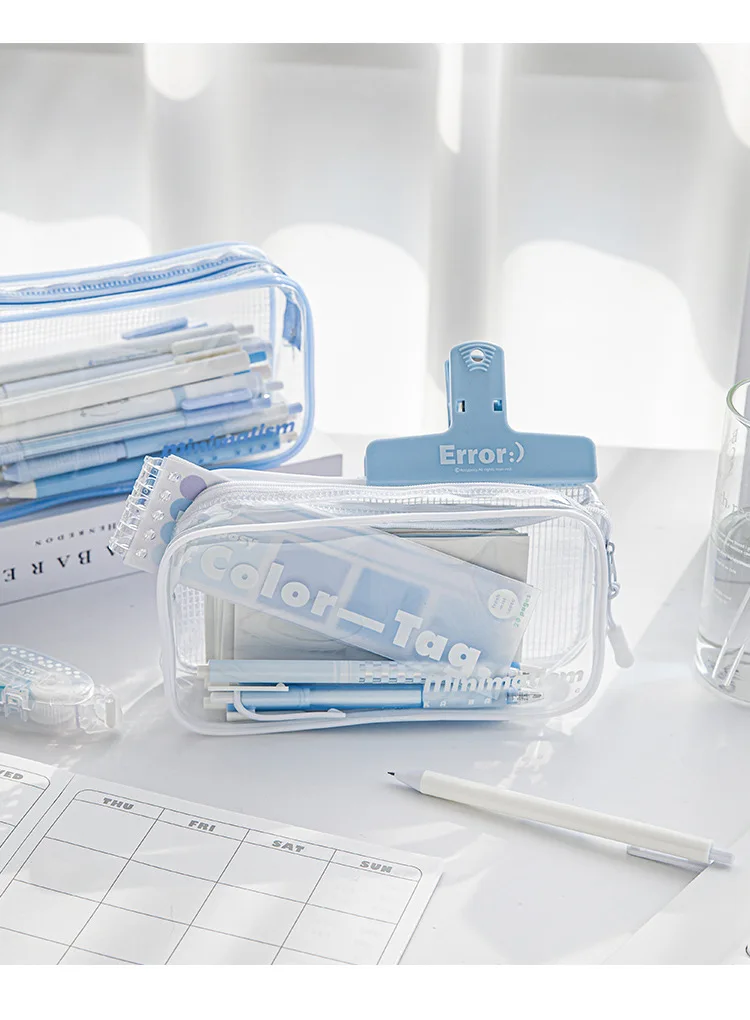 

INS Large Capacity Transparent Pencil Bag PVC Waterproof Stationery Storage Pen Bag Cosmetic Storage Bag School Office Supplies