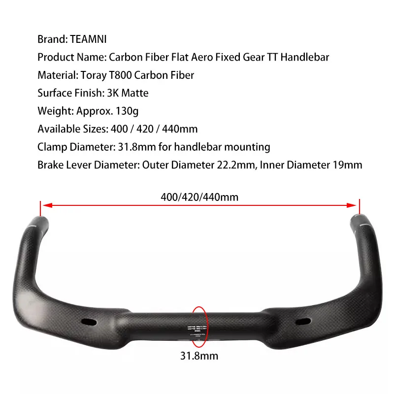 Фото Руль TEMANI Aero Flat Carbon TT Bullhorn для шоссейных велосипедов с фиксированной передачей, 400-440 мм, аксессуары для велоспорта №2