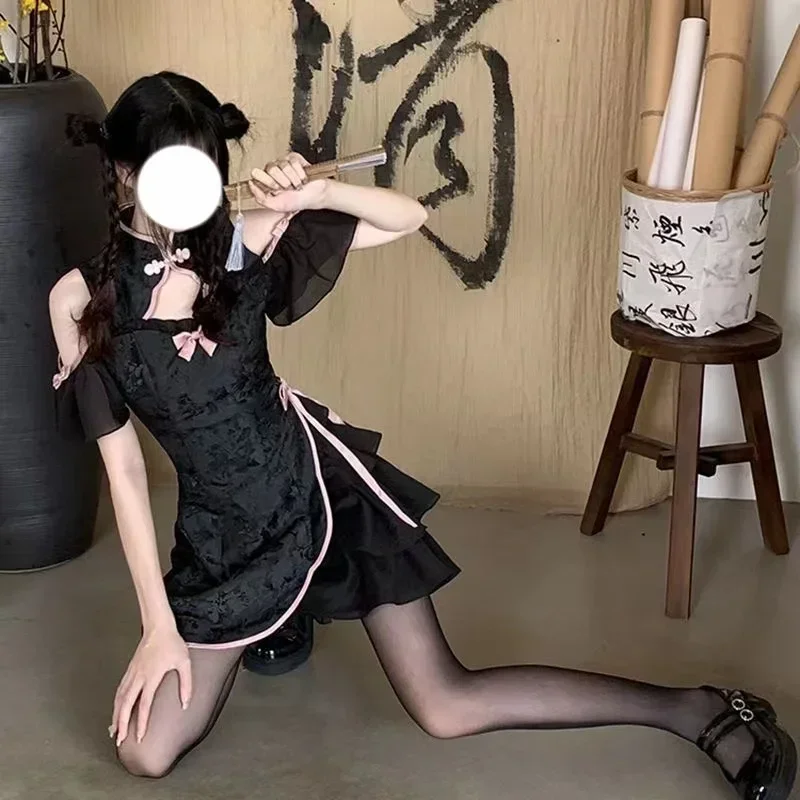 Женское кружевное платье-Ципао винтажное приталенное платье в готическом стиле