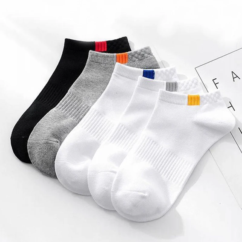 

10Pieces=5Pairs/lot Summer Cotton Men Short Socks Fashion Breathable Sports Boat Socks Comfortable Casual Socks Male White Black