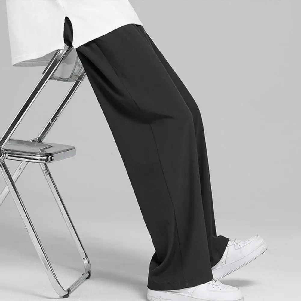 

2023 New Summer Casual Pants Men Breathable Polyester Korean Fashion Semi-Wide Banded Waist Slacks Straight Loose Drape Trousers