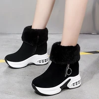 womens 8cm heels platform fleece boots winter ankle boots women keep warm female zipped up waterproof boots ladies ankle shoes