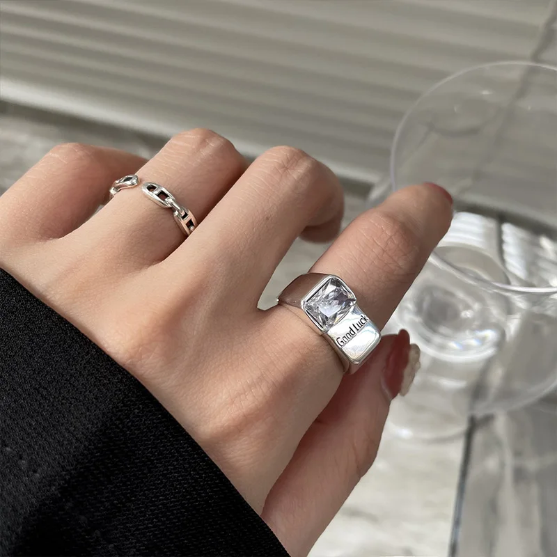 

Goodluck Geometric Irregular Cubic Zirconia Silver Color Finger Adjustable Ring For Women Bling Fashion Jewelry Gifts