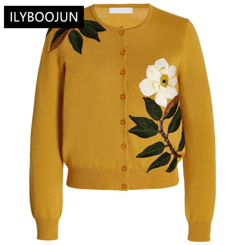 

2022 Luxury Designer Autumn Runway Knitting Shirts Women's Long Sleeve Single-breasted Flower Embroidery Coat