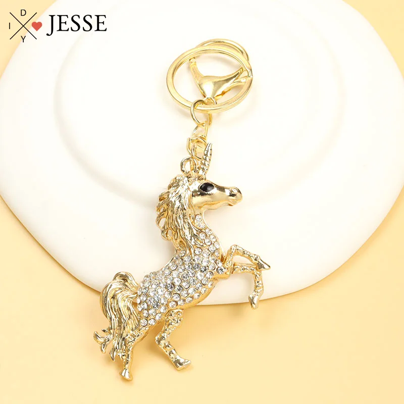 

Cute Unicorn Crystal Rhinestone Inlaid Keychains Cartoon Animal Alloy Pendant Keyrings High Quality Luxury Bag Key Chain Jewelry