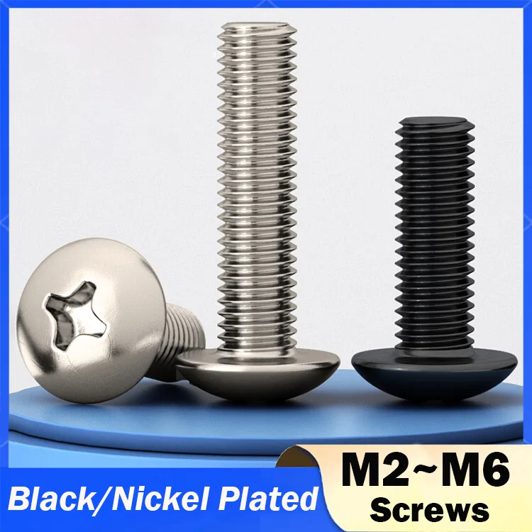 5~200Pcs/lot M2 M2.5 M3 M3.5 M4 M5 M6 Screws Phillips Truss Mushroom Head Screw Black Plated Electronic Carbon Steel Screws
