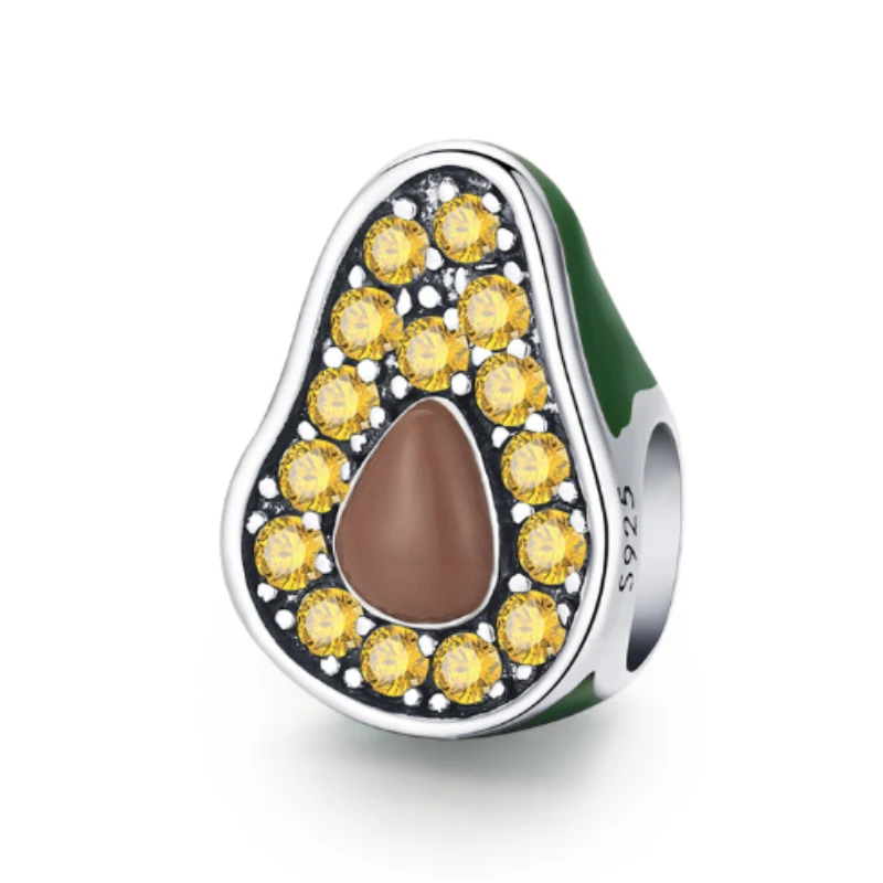 Green Enamel Avocado Fruit Charm Zircon Fit Original Bracelet Kawaii Silver Plating Women Jewelry | Украшения и аксессуары