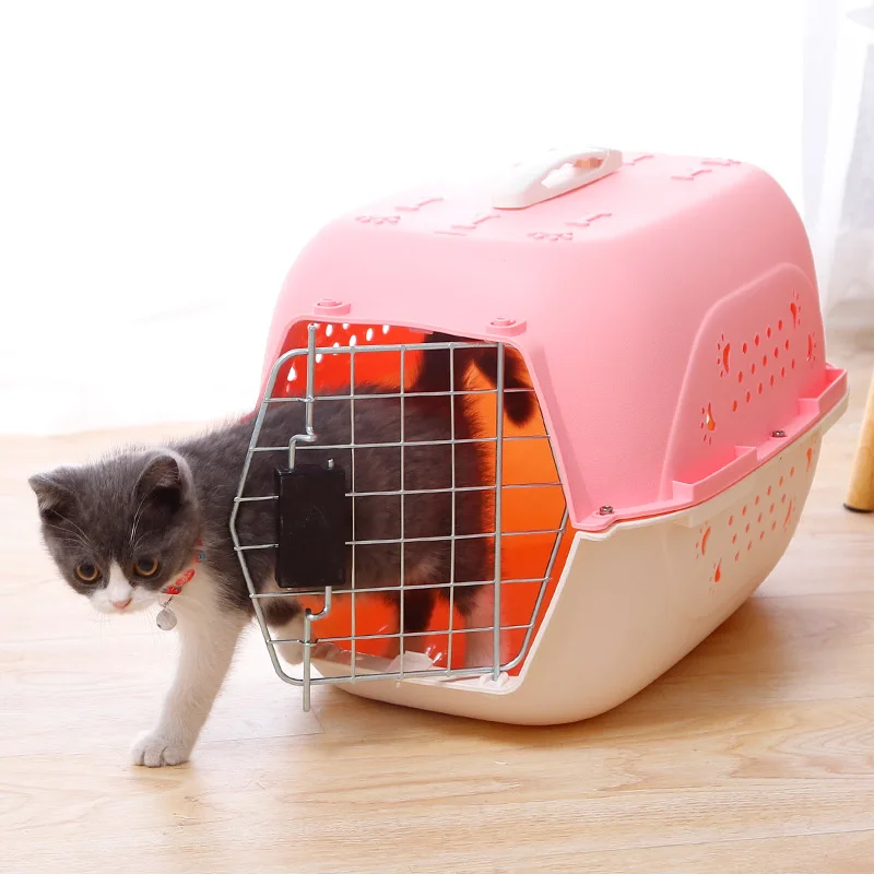 Caja transportadora para animales pequeños, jaula duradera y portátil para gatos, transpirable, de viaje, accesorios para conejos