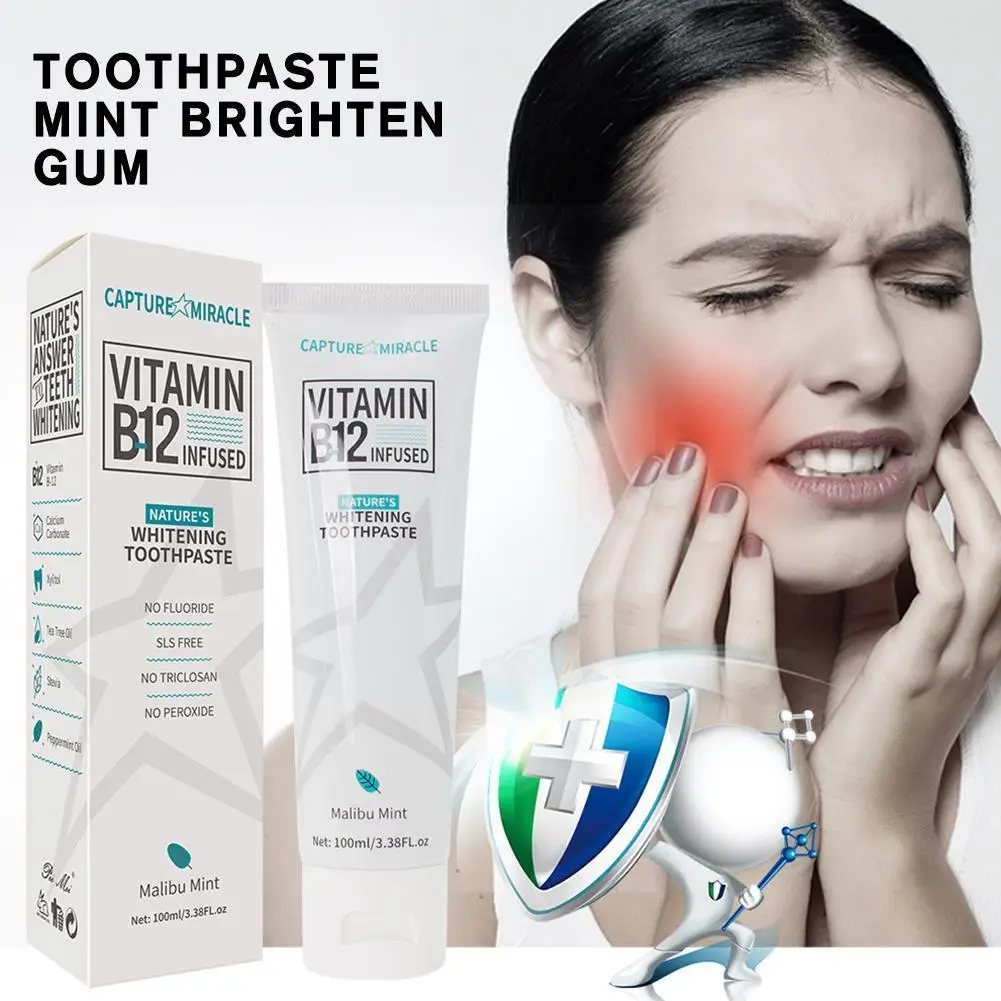 

100ml Vitamin B12 Toothpaste Mint Brighten Gum Repair Oral Hygiene Beauty Health Whitening Tooth Breath Remove Stains Fresh Y3X8