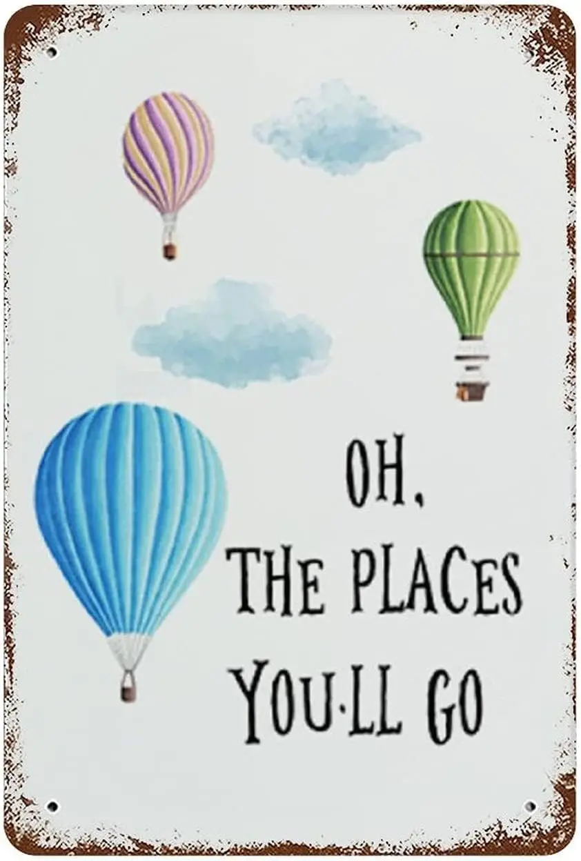 Vntge Wll Decor ron Pntng Vertcl Plte Oh The Plces You'll Go Plyroom rt Wtercolor Hot r Bloon Retro Tn Sgns Metl Sg