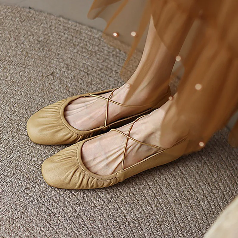 

New Women's Ballet Flats Elastic Band Slip on Flat Shoes Women Square Toe Soft Sole Boat Shoes Comfortable Ladies Shoes 2022