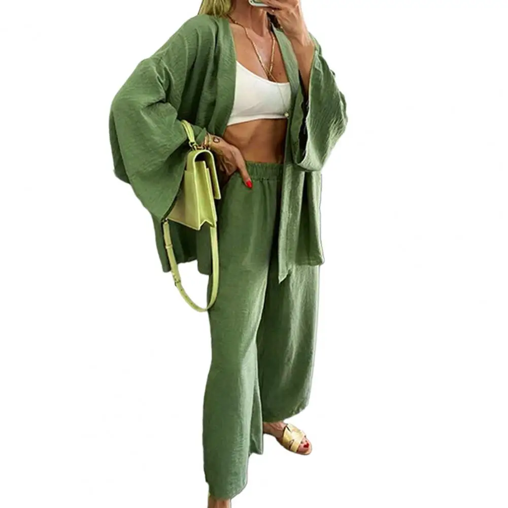 

Cardigan Pants Soft Stylish Cardigan Pants Set with Wide Leg Elastic Waist Crotch A Combination of Comfort Fashion Women