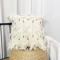 throw pillow moroccan embroidered cushioncover tassel geometric lumbar sofa backrest grey white cushion cover 45x45cm
