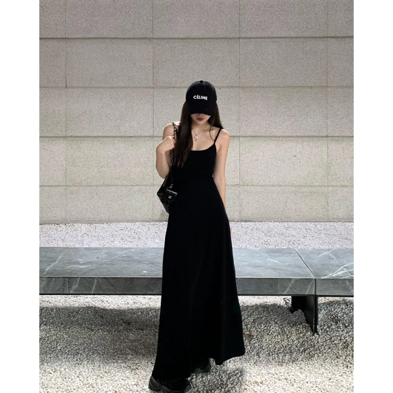 

Black Dress Women Dress Sleeveless Sexy Europe and America Suspender Simple Temperament Summer 2023 NEW Female Long Skirt
