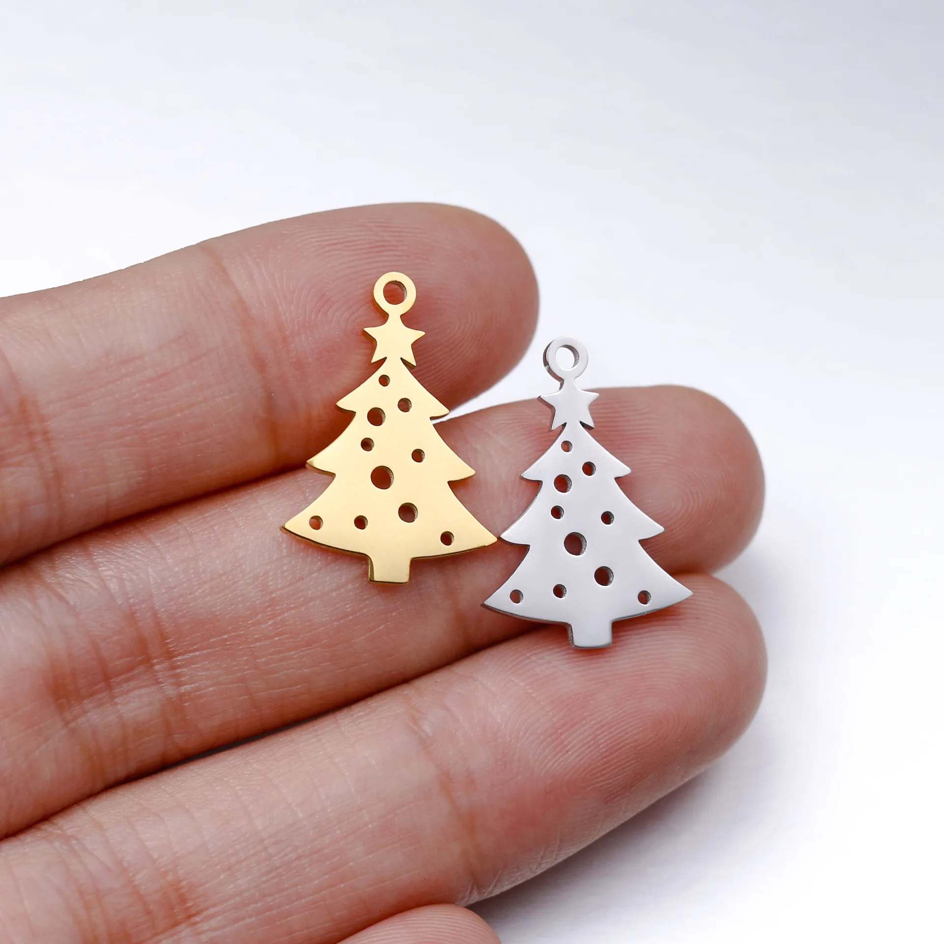 

5pcs/lot 15x20mm Xmas Tree Pendant S.Steel Charms Beautiful Flower Jewelry Christmas Gift P048