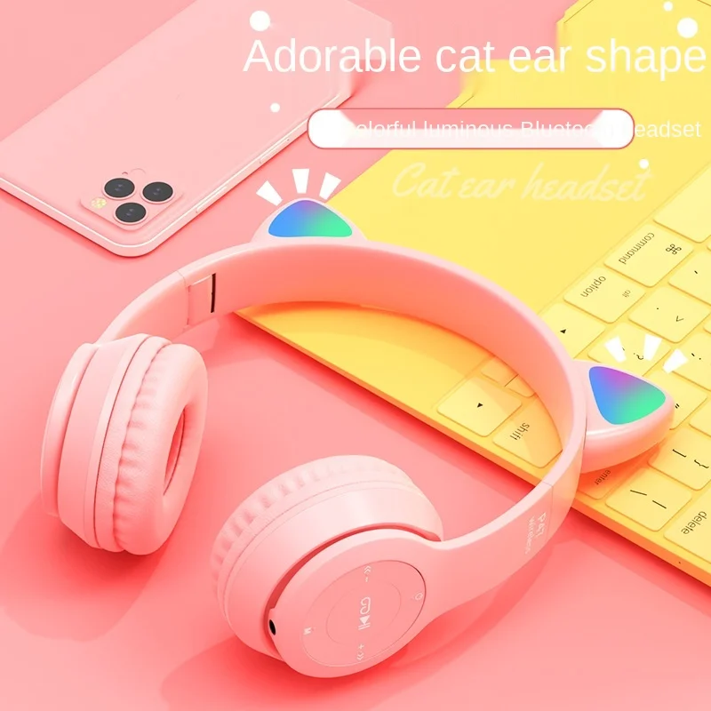 

Cute New Style P47 Cartoon Cat Ear Shining Headset Stereo Bluetooth Earphone