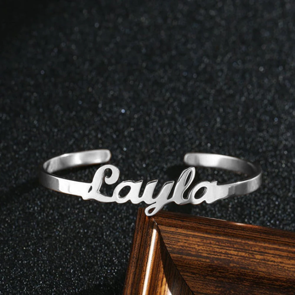 Name Bracelet for Women Stainles Steel Custom Letter Opening Personality Bangle Girl Jewelry Gold Color Bracelet for Best Friend