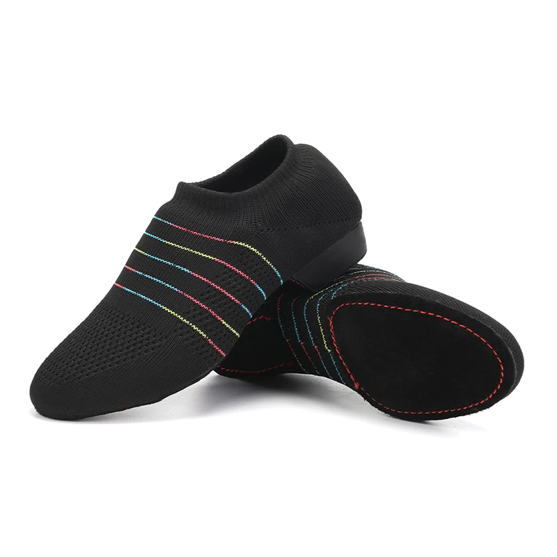 RUYBOZRY Knitted Jazz Dance Shoes For Women Ballroom Girls Tango Salsa Practice Dance Shoes Low Heels Soft Bottom Tan Black