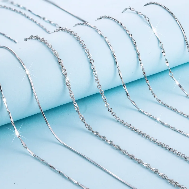 

925 Sterling Silver Necklaces Box Snake Bone Melon Seeds Water Wave Ingot O Word Silver Jewelry Pendant Chain Clavicle Chain