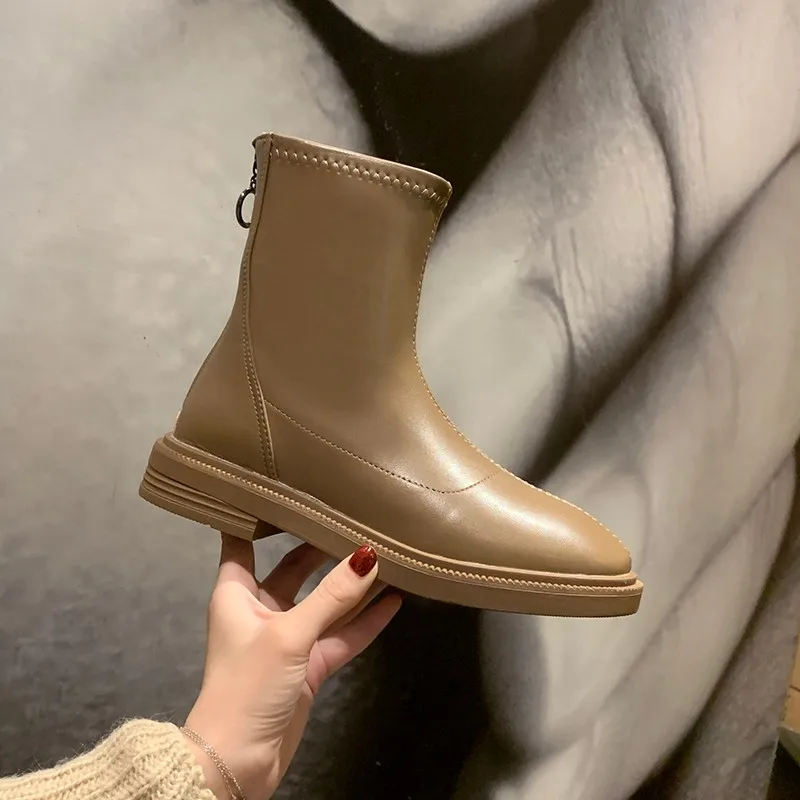 

2022 New Casual Women Low Heels Shoes Autumn Winter Leather Female Boots Fashion Trend Comfortable Soft Wild Short Tube Boots