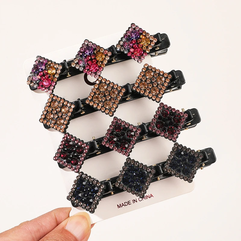 

1Pc Fashion Korean 4 Styles Acrylic Crystal Flowers Square Sparkling Braided Hair Clips Bangs Side Barrettes Women Styling Tool