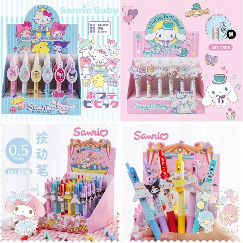 

36Pcs Kawaii Anime Sanrios Cute Cartoon Melody Kuromi Cinnamoroll Pendant Shape Press 0.5Mm Gel Pen Gemini Toys for Boys Grils