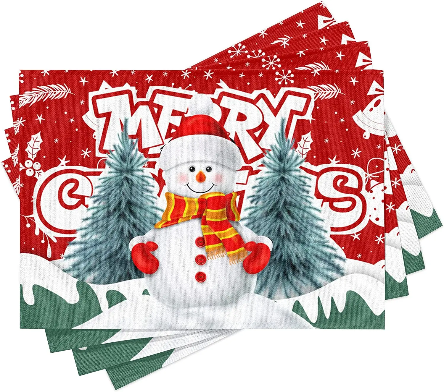 

Christmas Placemats Set of 4 Snowman Place Mats Washable Red Xmas Placemat for Holiday Party Kitchen Dining Home 18x12 Inch