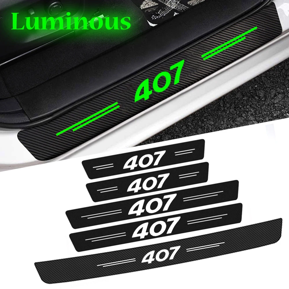 Luminous Tape Car Door Threshold Sill Protector Plate for Peugeot 407 Logo 301 3008 207 307 106 308 Glowing Trunk Bumper Sticker