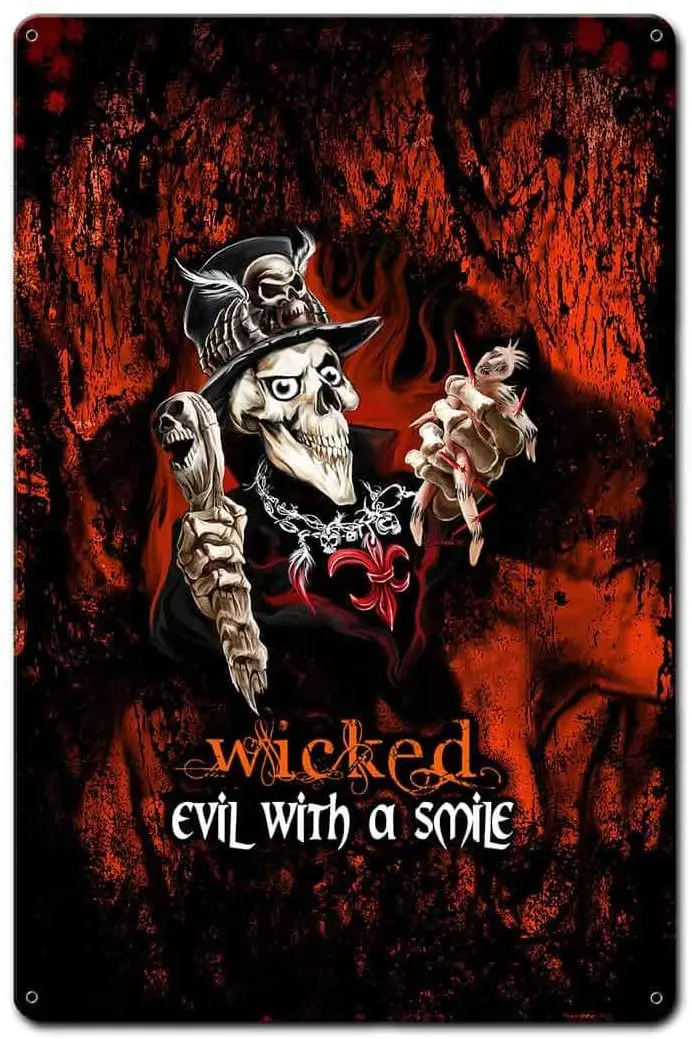 

Tin Sign Metal Wall Sign Wicked Evil with A Smile Poster Home Living Room Club Club House Wall Decoration Plaque Metal Plate