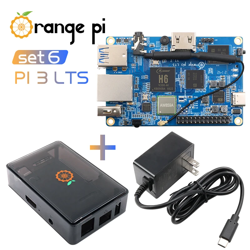 Orange Pi 3 LTS+Black Case+5V3A Type-C Power Supply,Open Source Mini PC Tablet Laptop Computer,Run Android / Ubuntu/ Debian OS