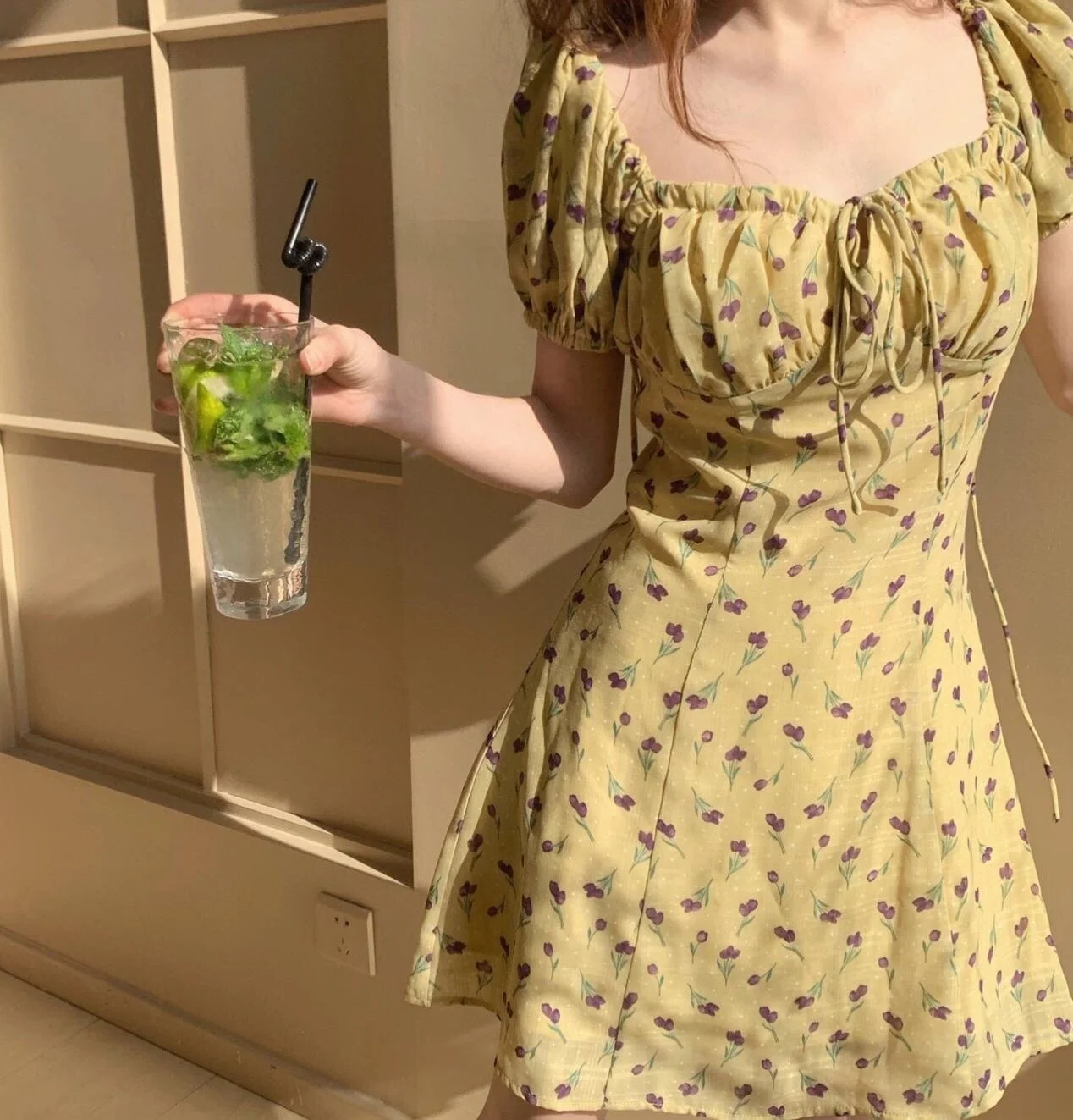 

Print Floral Yellow Dress Cotton Mini Short Vestido Festa Summer Dress Landing Track Korean Style Women Vestidos Playa 2020