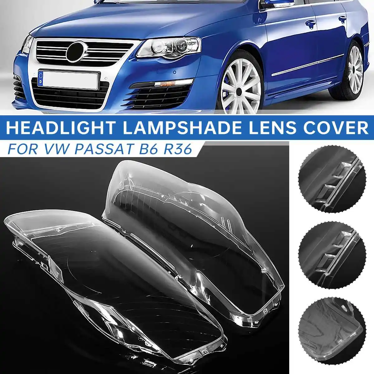 

1 Pair Car Headlight Headlamp Waterproof Bright Clear Cover Lens Lamp Hoods For Volkswagen For VW Passat Magotan B6 R36