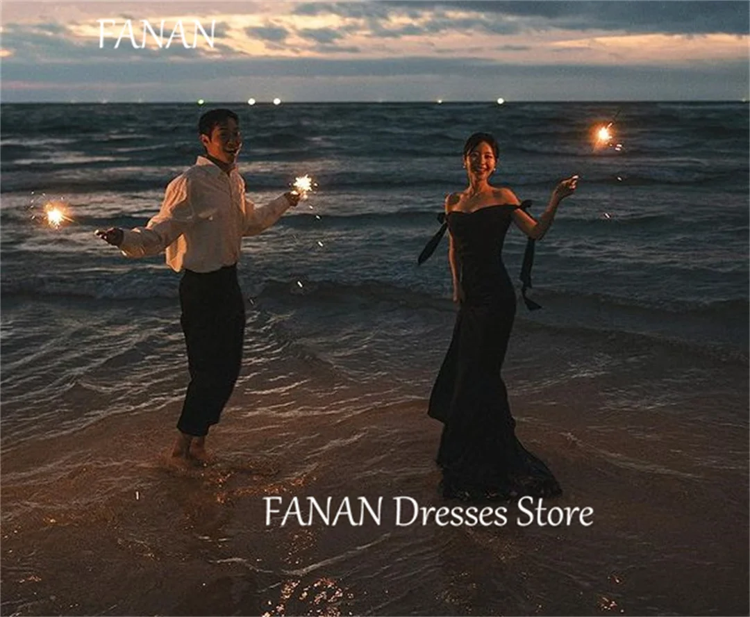 Фото Женское атласное платье-Русалка FANAN, черное облегающее вечернее платье с открытыми плечами в Корейском стиле, платье для свадьбы и выпускного вечера №3
