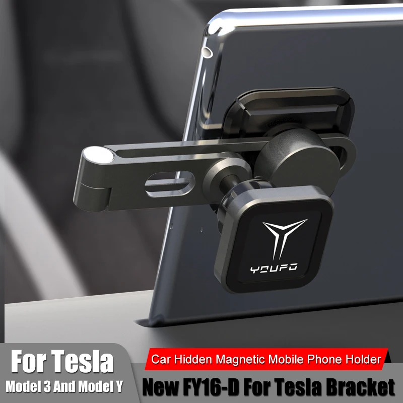 

For Tesla Model 3 Model Y Scalable ABS Metal Mobile Phone Holder Suspension Screen Hidden Magnetic Holder In The Center Console