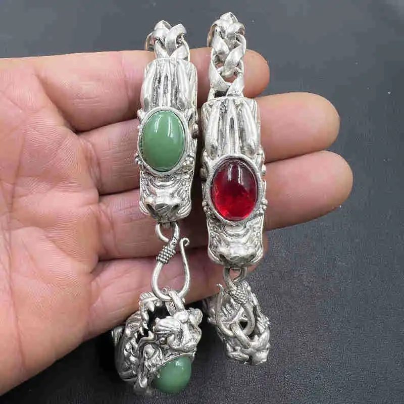 Ретро тибетский серебряный двойной головной властный мужской браслет