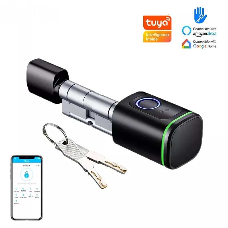 

Tuya Smart Door Lock Fingerprint Bluetooth Cylinder Lock Core Electronic Housekeeper APP Key IC Card Fingerprint Unlock Apartme