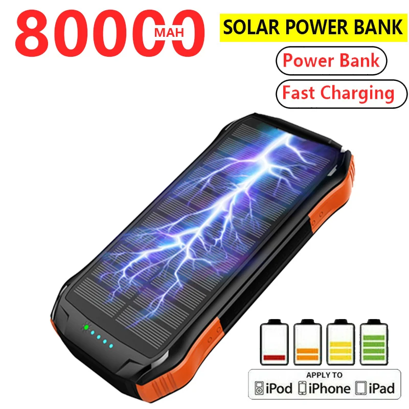 

10W Qi 80000mAh Solar Power Bank Fast Charger 18W Fast Charging Powerbank USB Type-C Poverbank For iPhone 11 pro Samsung PD