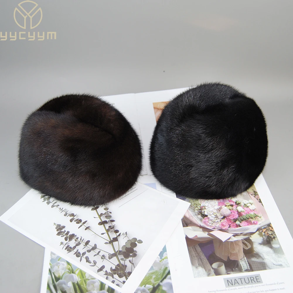 Unisex Winter Thicked Genuine Mink Fur Bomber Hat Black/Brown Elderly Ear Warm Chapeau Motorcycle Russian Cap Gift Real Fur Hat