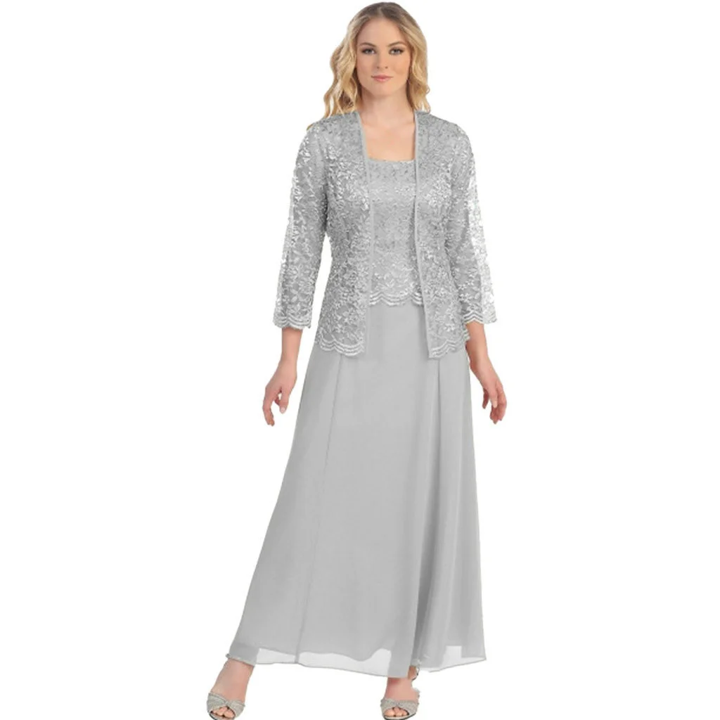 

Casual sexy slim temperament elegant 2023 new dress,New fashion two-piece lace cardigan chiffon long skirt large suit