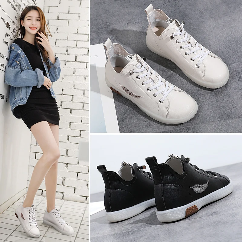 Retro British Style Versatile Women‘s Boots Leaf Pattern 2023 Spring New Soft Sole Mid Top Casual Flat Shoes